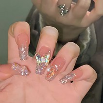 네일팁 수제 붙이는네일팁 네일아트스티커 수제 갑옷 2023 New Aurora Rotation Butterfly Fairy Flash Diamond Small Red Book과 같은 손톱 패치 손톱, 레이저 나비 XS