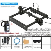 레이저각인기 레이저마킹기 CO2레이저 450nm 80w cnc 밀링 머신 레이저 조각 고정 초점 거리 오프라인 레이저 조각기 프린터 grbl 제어 조각가 레이저, 에게, 20w 레이저로, 1개