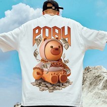 S-8XL 특대 미국 캐주얼 만화 지폐 곰 프린트 반팔 티셔츠 남성과 여성 트렌드 하라주쿠 스타일 면화 라운드 넥 느슨한 모든 경기 커플 5 점 소매