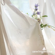 대폭 반마45cm 60수 아사원단 곰돌이자수 베어투게더(백아이보리)