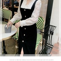 퐁순싸롱 코듀로이 골덴 멜빵 뷔스티에 레이어드 롱 원피스 SY
