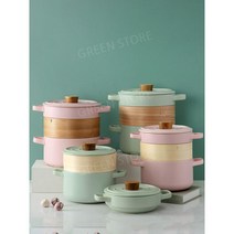 찜기 인덕션 3단 찜솥 스텐 딤섬 편백나무 삼발이, TM-그린찜날스택냄비-1.35+2.6L