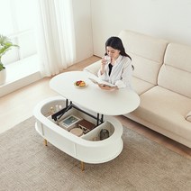 이노센트 로망 템바 타원형 리프트 거실 소파테이블 800 i103556, 화이트