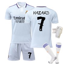 22-23 레알 마드리드 홈 7번 음바페 유니폼 10번 모드리치 9 벤제마 비니시우스 축구복, 7번 아자르 양말+보호구 착용