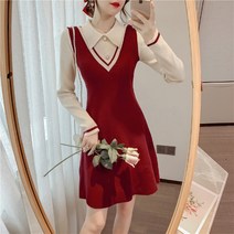 레드니트원피스 겨울 가을 시크 디자인감각 헵번풍 클래식 우아한 샤오홍 여승무원 여성의류 2395311894