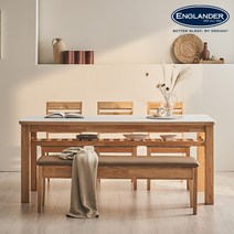 잉글랜더 파파야 고무나무 원목 통세라믹 6인용 식탁세트(벤치1+의자3), 마블화이트