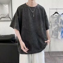 Z3JC 반팔티셔츠 남 루즈핏 빈티지 구제티셔츠 여름 5부소매 탑