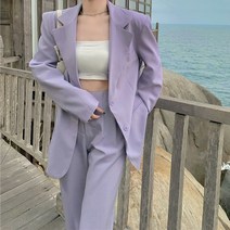 여성 이력서사진옷 면접 정장 자켓 바지 블 정장 여성용 매칭 세트여름 2 피스 복장 패션 피스/세트