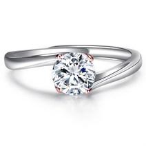 JIANGXIN 925 순은 둥근 큐빅 다이아몬드 여성 반지 보석 세공 Free size