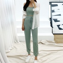 스토리원 여성 2pcs 크롭 민소매 나시 조거 트레이닝 팬츠 RKWM-SET52