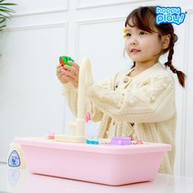 해피플레이 물 나오는 리얼 뽀득뽀득 싱크대 어린이 유아 주방놀이 소꿉놀이 장난감, 뽀득뽀득 싱크대 핑크