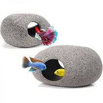 MUNLIT 세라믹 수조 장식 Betta 액세서리 바위 동굴 쌓을 수 있는 수족관 시클리드 물고기 은신처 및 집 어항용 작은 숨김 바위2 PCS 타원형 스타일 A, 중소형(2PCS 세트 A)