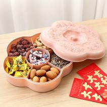 설날 싱글 더블 밀봉 건조 과일 상자 과일 쟁반 격자 사탕 상자 가정용 거실 차 몇 호박 씨 쟁반 간식 과일 쟁반, 매화 부조 과일 쟁반 - 단층 북유럽 가루