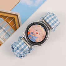 타임스토리 디먼트 갤럭시워치 5 4 3 호환 스크런치 스트랩 곱창 밴드 시계줄, 체크 블루