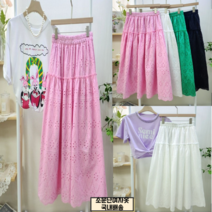 국내배송 펀칭 믹스 밴딩 편한 여자 에이라인 치마 스커트