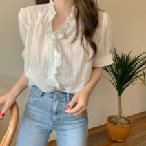 오너클랜 반팔블라우스 프릴 여름셔츠 데일리 시원한옷 캐주얼