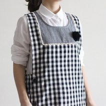 블랙 체크무늬 원피스앞치마 코사지 미용사앞치마 손님용 업소용앞치마 까페 커피숍