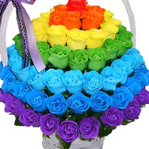 지나로즈 생일 기념일 프로포즈 꽃 선물 비누 장미 비누꽃바구니 100일기념 비누꽃, 무지개사랑100송이