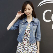 [Myshe]봄 가을 청자켓 칠부 소매 숏자켓 여성 데님 점퍼 Dou2fei827WT4
