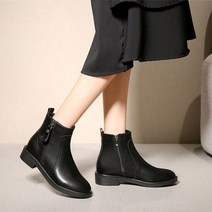 도오빠 디카인 여성 가죽 첼시 부츠 빅사이즈 3CM 워커 앵클 지퍼 스티치 심플 발편한 사계절 봄 가을 겨울 여자워커