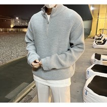 와이샵 / JC 남녀공용 오버핏 믹스 하찌 반집업 니트