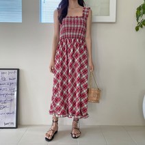 리엘라 빌리움 체크 밴딩 나시 롱 원피스