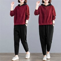 여성용 트레이닝복세트 맨투맨 배기 팬츠 투피스 봄가을 캐주얼 엄마옷 빅사이즈복W2022090228