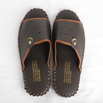 펀칭봉합 고급 가죽 실내슬리퍼 거실 실내화 호텔 거실화 병원 유치원 사무실, 다크브라운