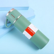 304 더블 스테인레스 스틸 진공 플라스크 선물 세트 보온병 병 절연 여행 출장 자동차 물병 남성용, 500 미리리터, 03 green