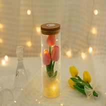 [ 아르띠콜로 튤립 led 꽃 무드등 ] 여성 여자 생일선물 꽃다발 조화 여자친구 꽃 기념일 졸업 선물, 핑크튤립3송이