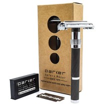 Parker Safety Razor 87R 크롬 - 짧은 손잡이 고중량 버터플라이 오픈 더블 엣지 안전 면도기 남성용 프리미엄 플래티넘 면도날 5개 포함 154874, 96R Grahite Gray