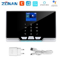 ZONAN G60 Tuya WiFi 보안 경보 시스템 카메라 PIR 모션 도어 센서 사이렌 연기 감지기 무선 433MHz 도난 키트, 협동사, 001-GSM-G20-BK, 영국 플러그