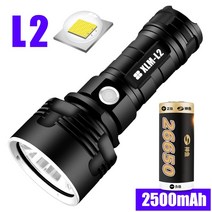 슈퍼 파워풀 LED 플래시라이트 L2 XHP50 택티컬 토치 USB 재충전 랜턴 캠핑 방수 램프최고 밝은 조명, 1개, 04 L2 2500mAh battery, CHINA