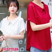 온스타일러 디브잉 포켓 카라 블라우스 여성 반팔