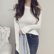 여리 찰랑 입술넥 보트넥 오프숄더 데일리 긴팔 티셔츠