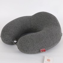 레크리에이션 집 공장 직접 판매 니트 면화 핀 스트라이프의 메모리 폼 강화 U 자형 베개 목 베개 자궁 경부 척추 베개를 저장할 수 있습니다., 핀스트라이프 블랙, 25*25*13cm