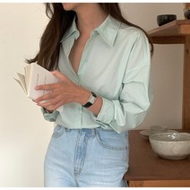 여성 남방 셔츠 루즈핏 기본 롱 블라우스 봄 화이트 민트색