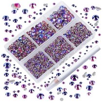 AD Beads 4300피스 플랫 백 네일 아트 라인스톤 라운드 비즈 6가지 사이즈 (26.5mm) 보관 정리함 상자 포함 폰 장식 공예 DIY용 피킹 펜 (혼합 색상) 441, Purple Velvet