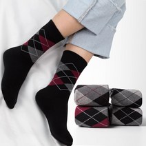 시너싹스 따뜻한 아가일 통파일 정장 보온 쿠션 양말 4켤레