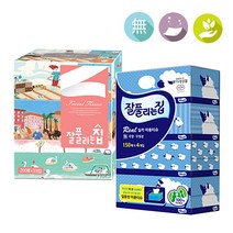 [1+1]먼지가 적은 무형광 천연펄프100% 미용 각티슈, 잘집미용티슈 150매4입세트
