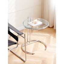 클래시콘 철제 경수진 인테리어 유리 소파 원형 사이드 테이블, 전체 의상, 라운드 리프팅 커피 테이블 - 투명 색상