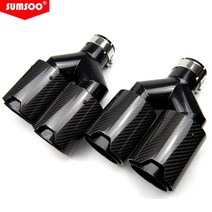 머플러팁 sumtoo 더블 아웃 머플러 팁 블랙 스테인레스 범용 M 성능 탄소 섬유 배기 BMW 시리즈용 엔드 파이프, [02] left  60mm