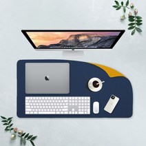 청년리빙 와이드 투톤 가죽 데스크 매트 데스크매트, 네이비+머스타드
