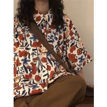 셔츠 반팔 긴팔 꽃무늬블라우스 프린트 여성스러운 홍콩스타일 세미정장 레트로 프린트 패션