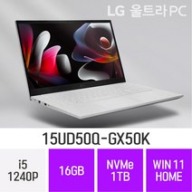 [오늘출발] LG전자 2022 울트라PC 15UD50Q-GX50K - 15인치 가볍고 휴대하기 좋은 사무용 인강용 대학생 추천 노트북, 16GB, Win11 Home, 1TB