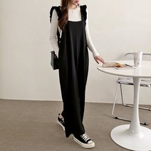 여성 러블리 끝판왕 어깨 프릴 멜빵 점프슈트 와이드팬츠