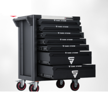 정비센터 수리 카트 공구함 밀차 선반 작업대 정리대, 레드-5단서랍-싱글도어-스테인리스 테이블