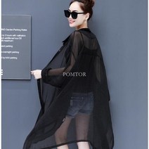 POMTOR 여성 봄 여름 롱 가디건 베이직 레이스 쉬폰 유행 0427026 + 덧신증정