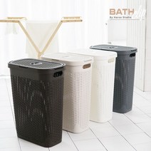 바스클립 라탄디자인 슬림형 빨래바구니 40L, 상세설명 참조, 브라운
