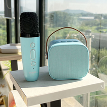 미니 파스텔 가정용 노래방기계 노래 반주기 블루투스 마이크 노래방+미니미러볼, 블루 미니노래방+미니미러볼